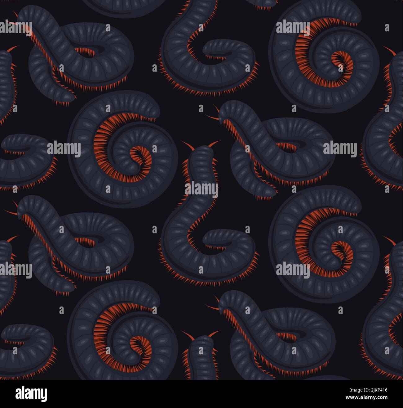 Dark vector seamless pattern with scary centipedes on gray background ...