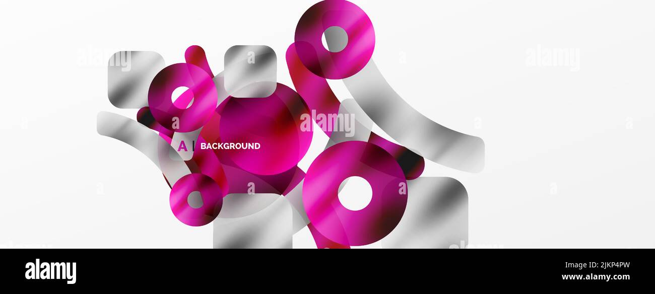 Metallic shiny geometric surfaces, round shapes and circles. Digital web futuristic template for wallpaper, banner, background, card, book Illustratio Stock Vector
