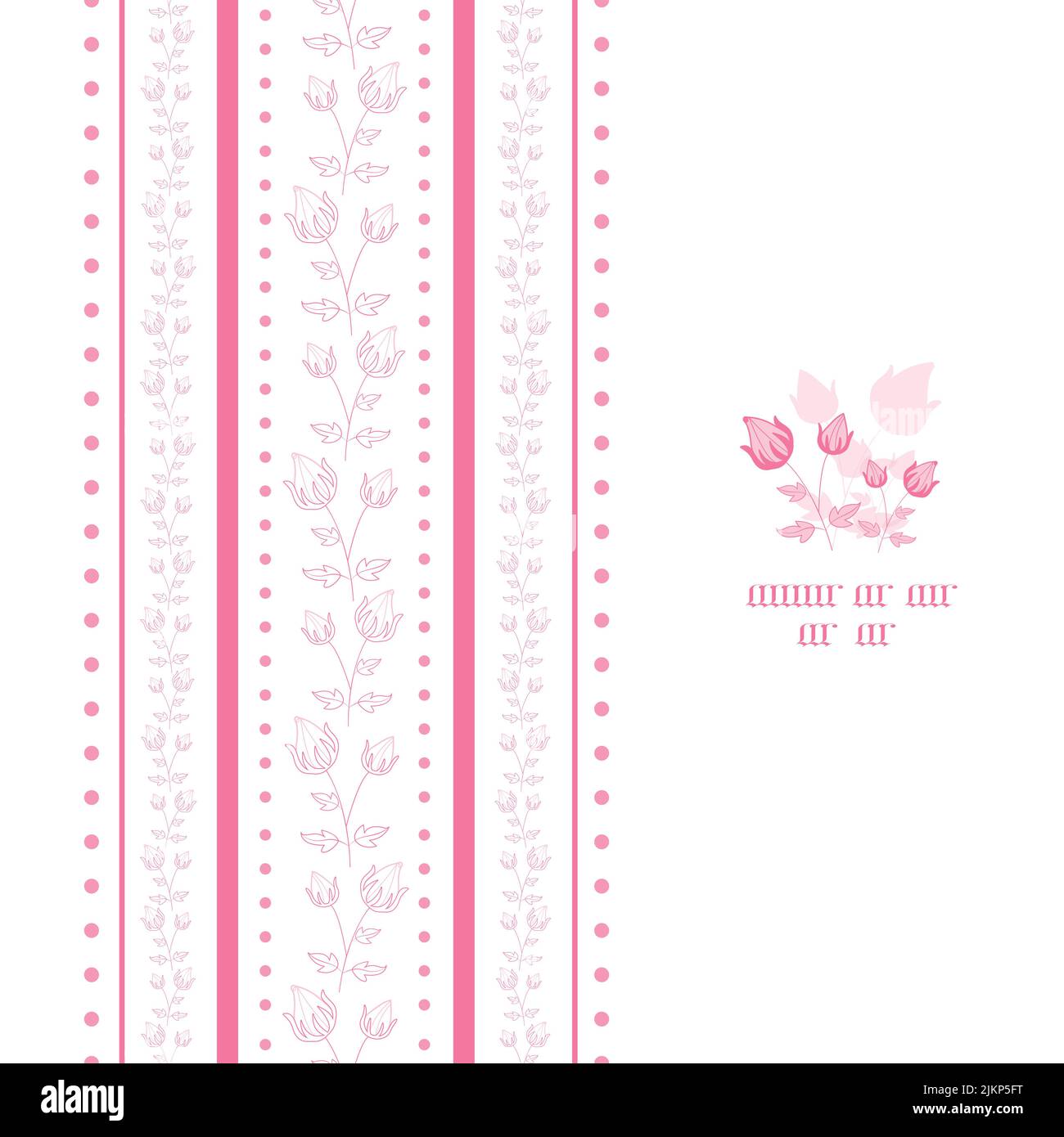 Vector pink hand drawn floral stripes isolated on white vertical seamless border pattern background Stock Vector