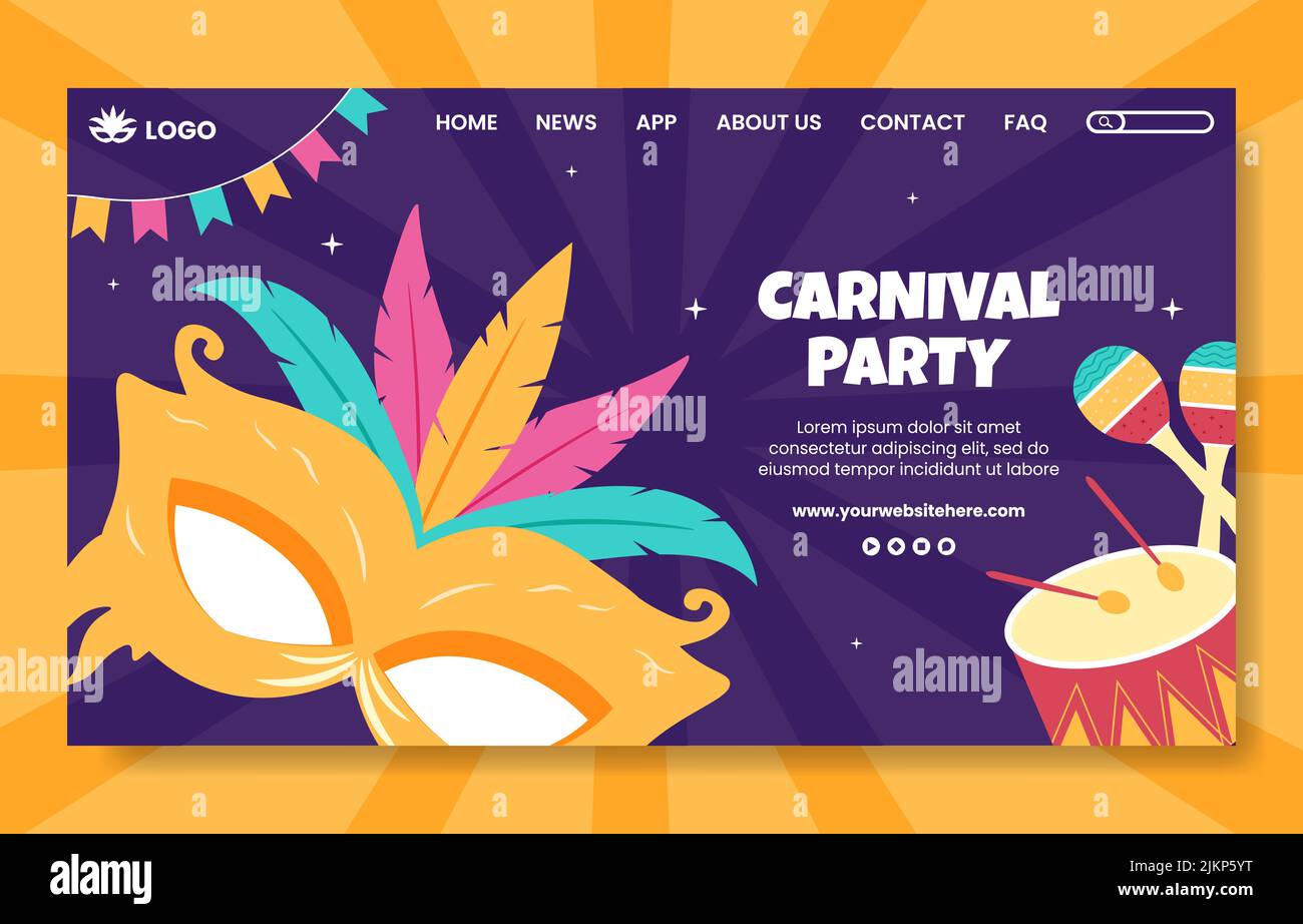 Happy Carnival Party Social Media Landing Page Template Cartoon ...