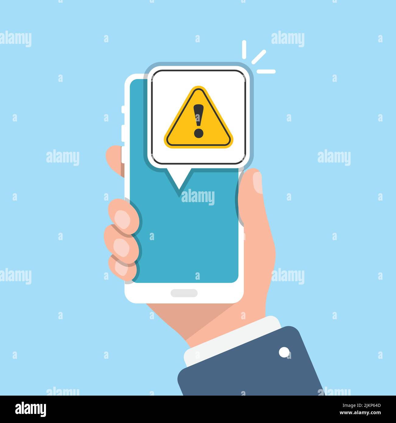 Phone notifications icon in flat style. Smartphone with exclamation ...