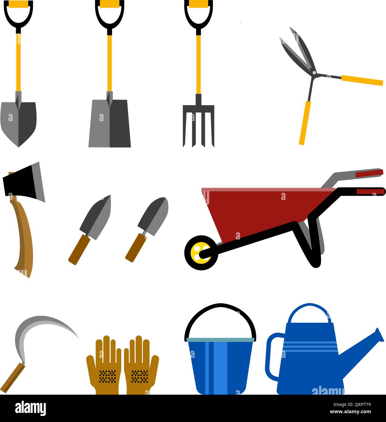 A set of gardening tool icons for farming isolated on a white ...