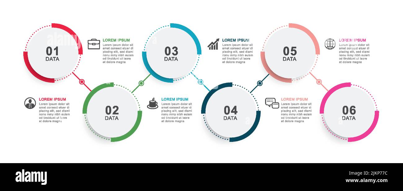 Infographics circle timeline with 6 number data template. Vector ...