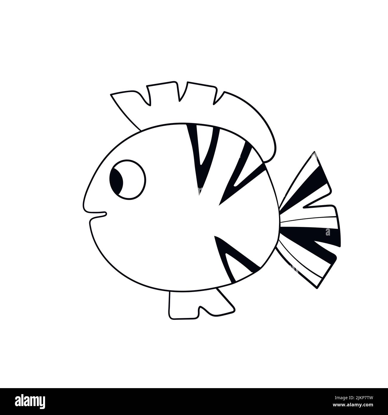 Cartoon cute fish. Hand drawing outline colouring pictures. Isolated items. Suitable for children's coloring and prints. Adorable character for card Stock Vector