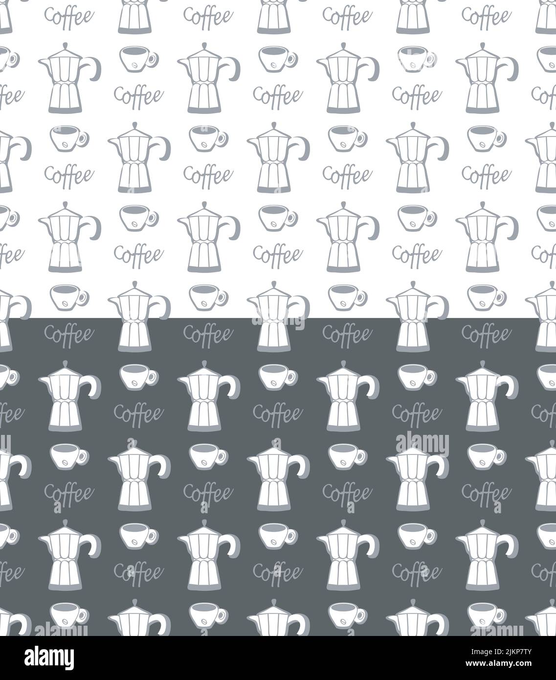 Coffee symbols seamless pattern. Cup, pot, lettering, modern flat icons ...