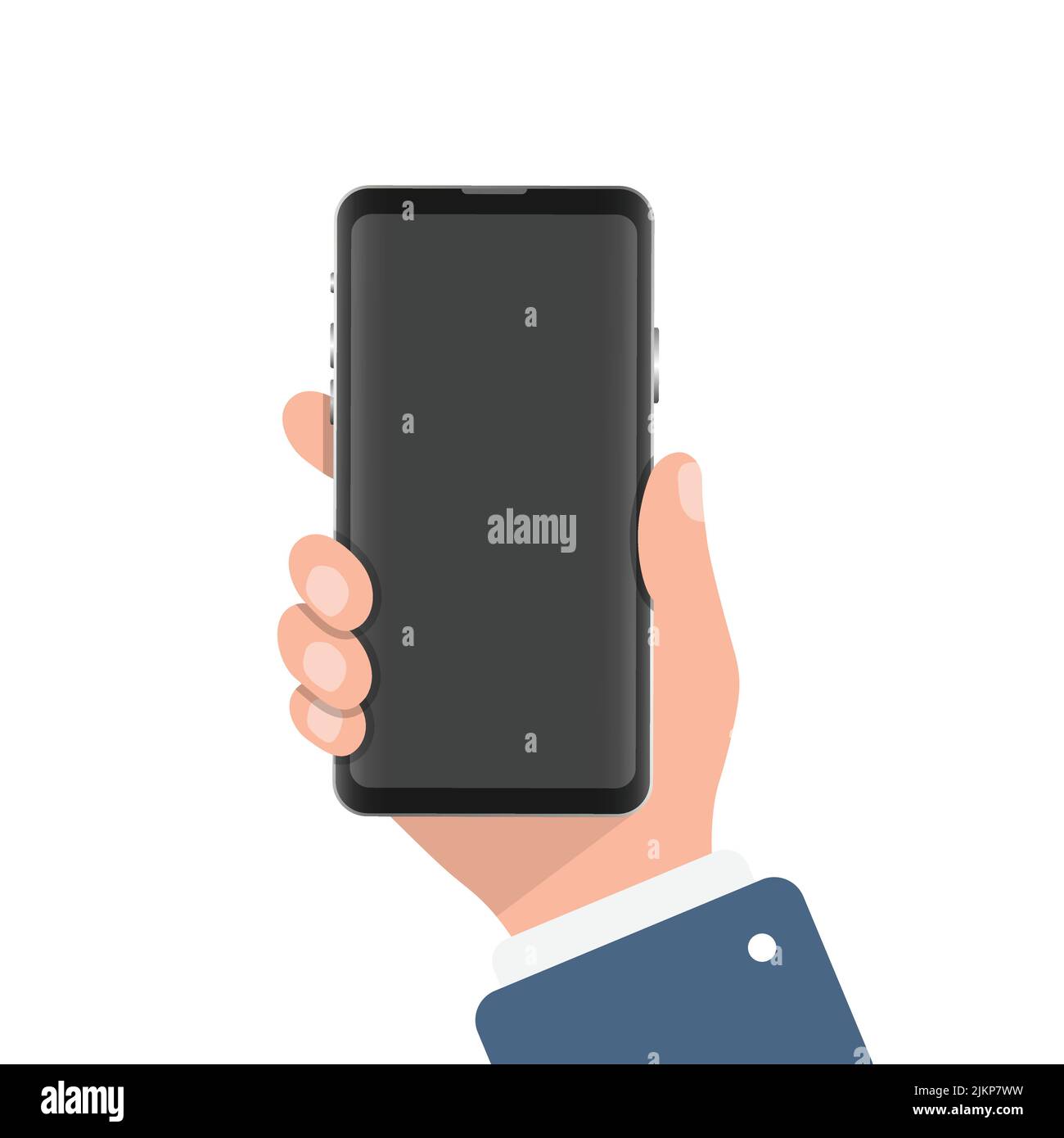 Smartphone in hand illustration in flat style. Mobile device vector ...