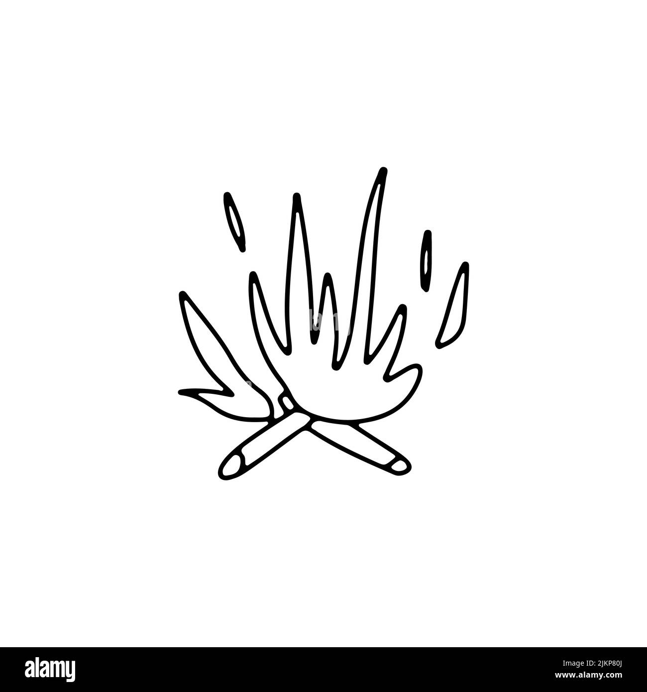 Hand drawn line art bonfire illustration. Isolated on white. Stock Vector