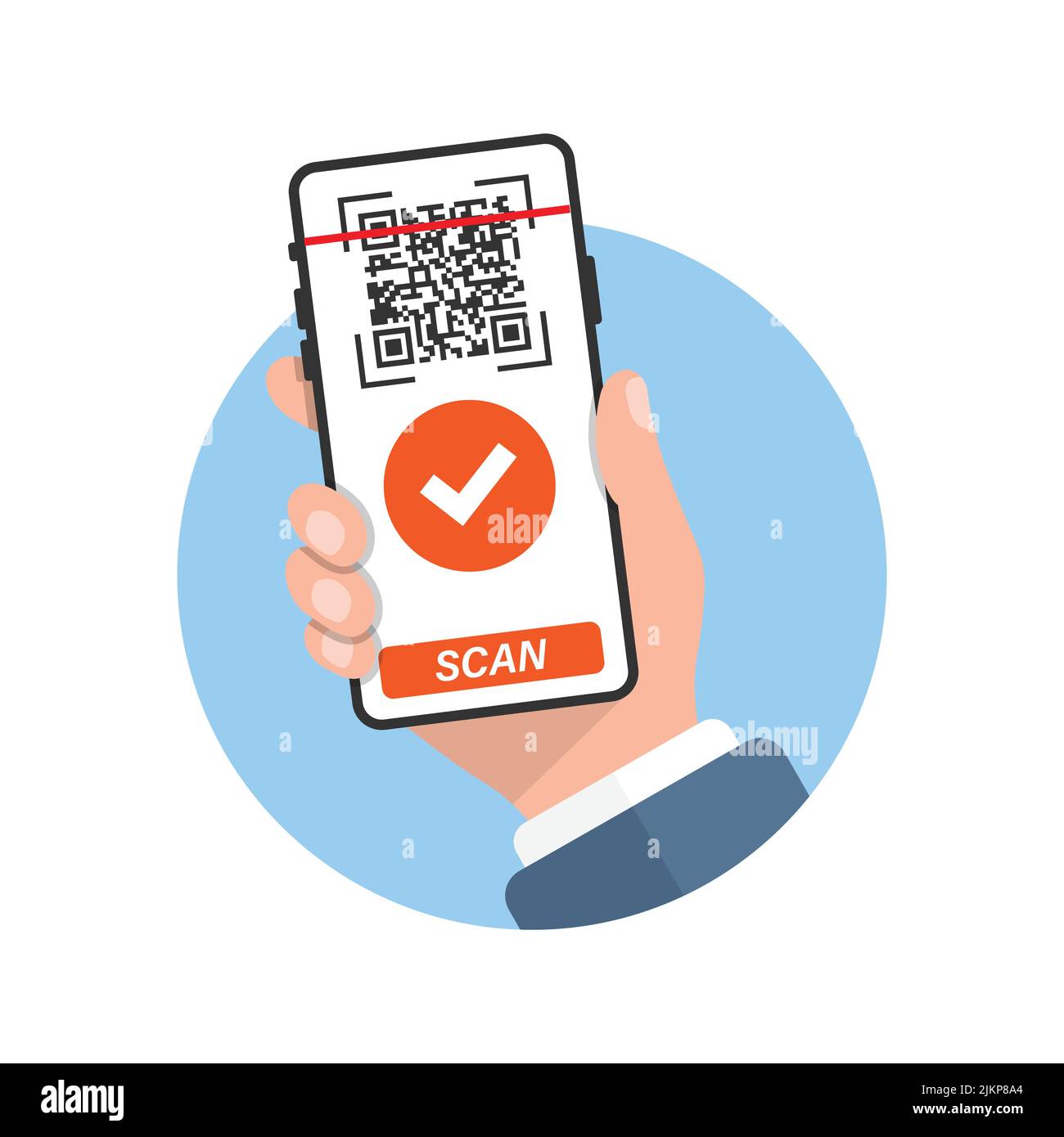 QR code scan illustration in flat style. Mobile phone scanning vector