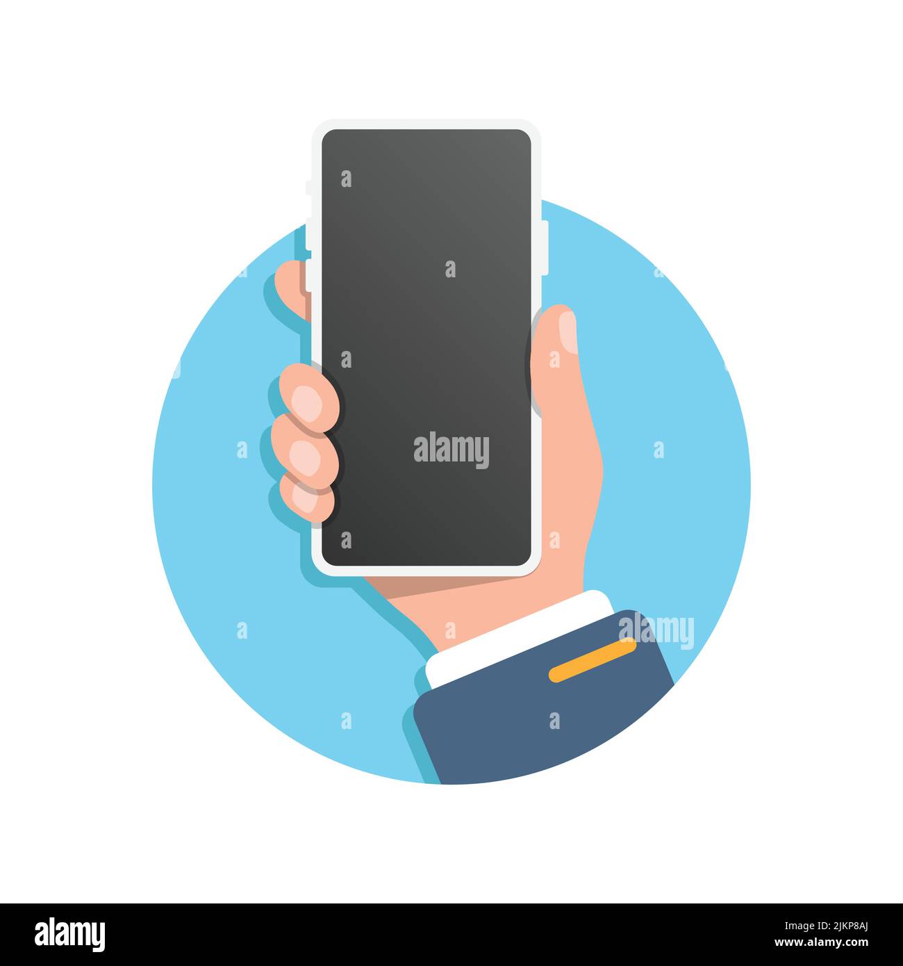 Smartphone in hand illustration in flat style. Mobile device vector ...