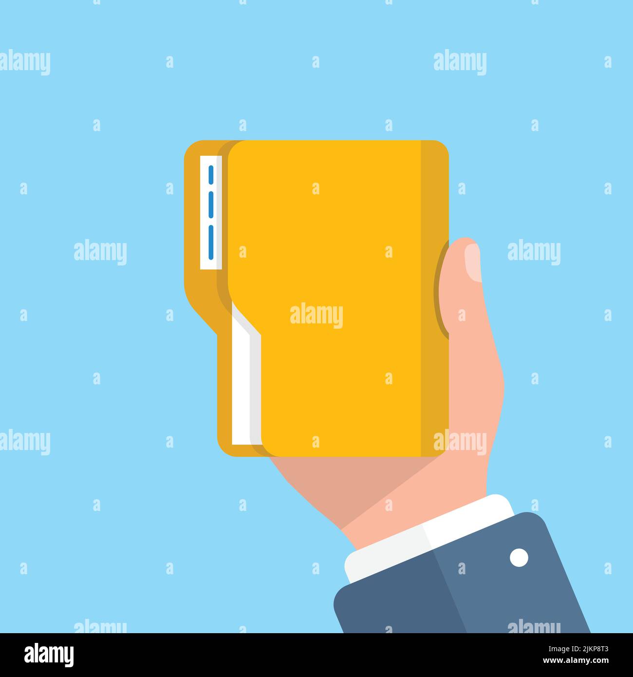 Computer folder in hand illustration in flat style. Document archive ...