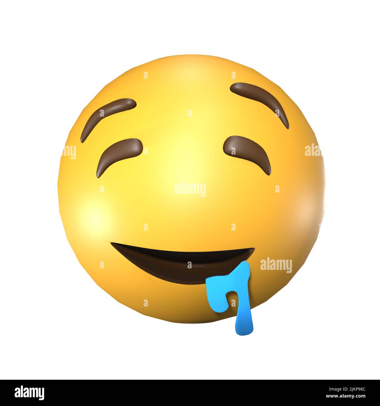 A 3D illustration of a yellow drooling emoji on a white background