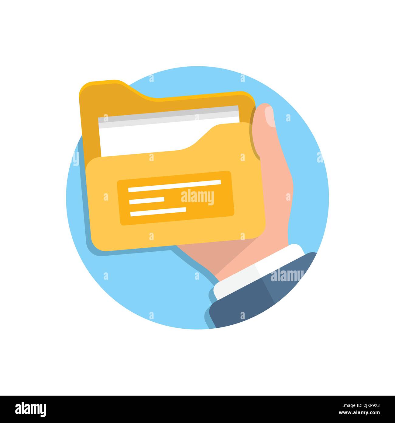 Computer folder in hand illustration in flat style. Document archive ...