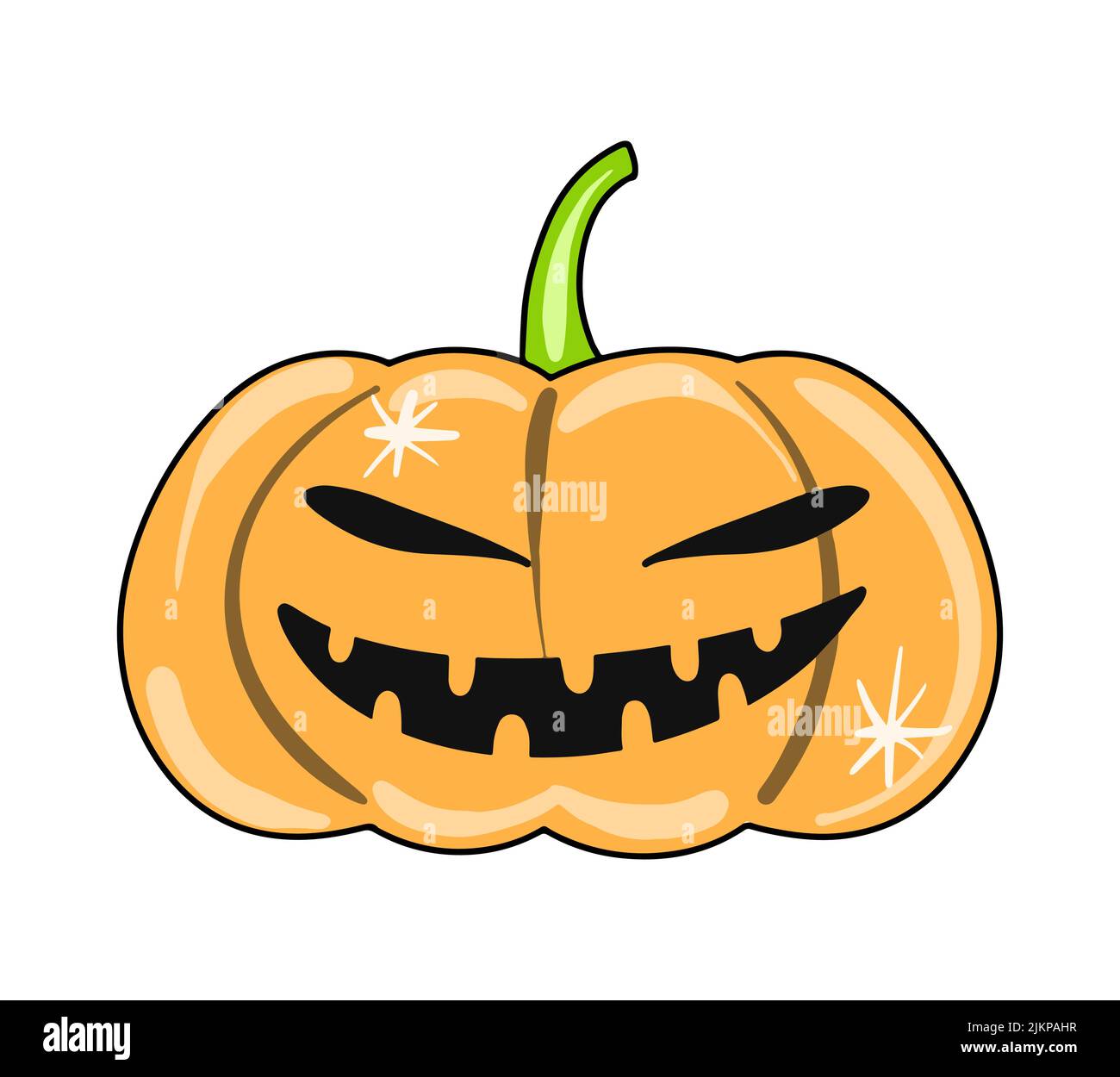 Vector Cute scary halloween pumpkin orange color icon drawn in flat ...