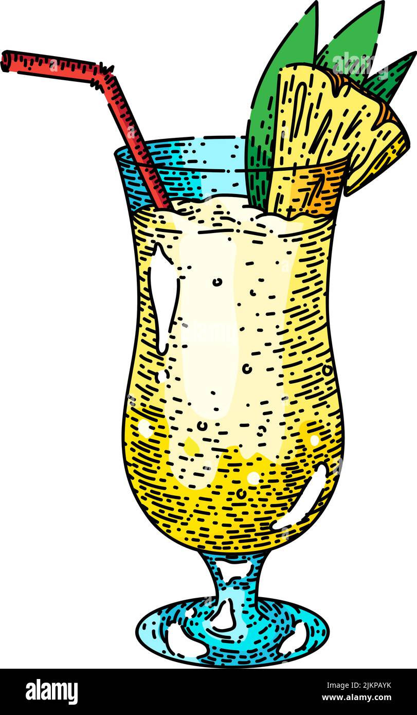 pina colada cocktail sketch hand drawn vector Stock Vector Image & Art ...
