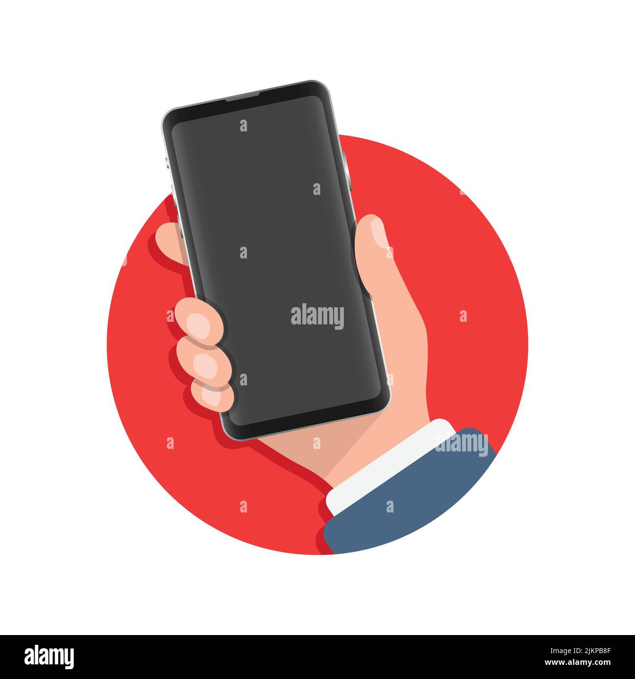 Smartphone in hand illustration in flat style. Mobile device vector ...