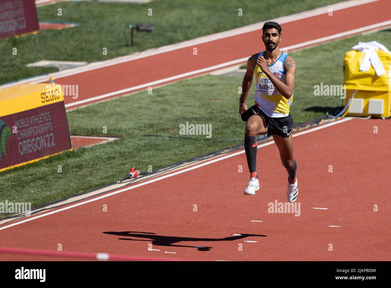 Nauraj Singh Randhawa (MAS) competes in the high jump qualifying round