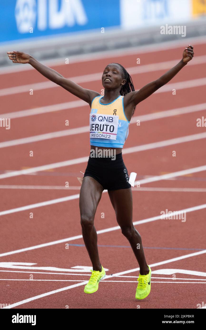 Norah Jeruto (KAZ) qualifies for the 3000 meter steeplechase with a time of 9:01.54 during the morning session on day 2 of the World Athletics Champio Stock Photo