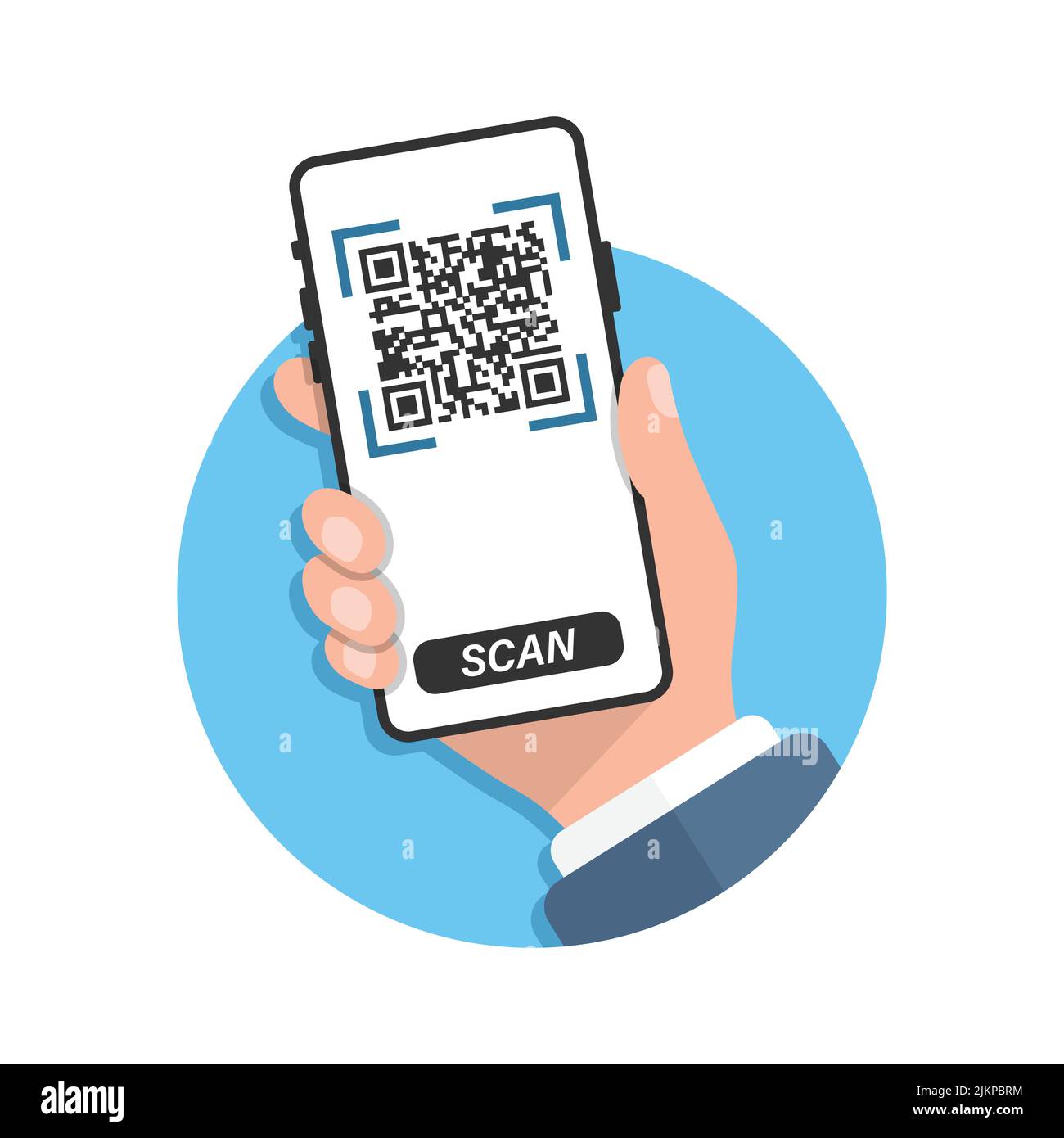 QR code scan illustration in flat style. Mobile phone scanning vector