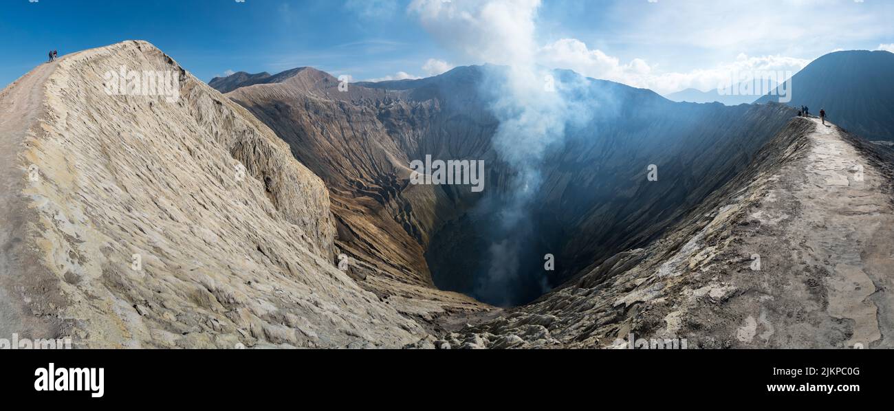 A wide shot of steam coming out of a volcano. Stock Photo