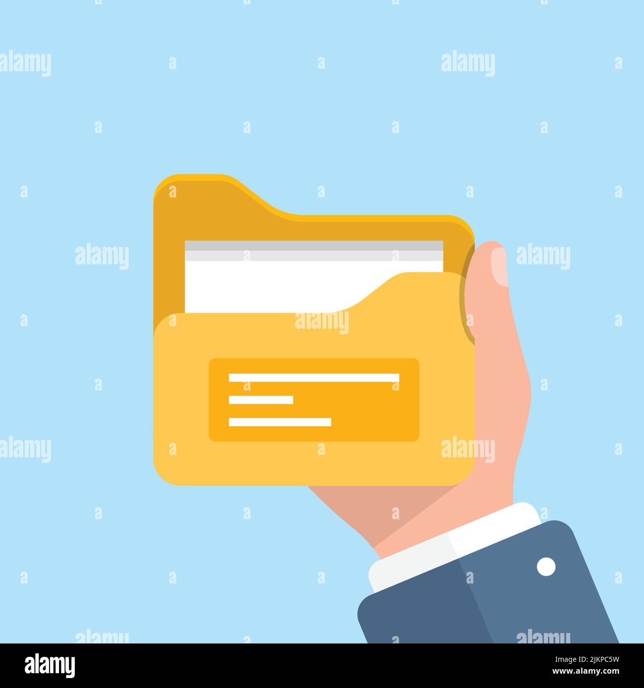 Computer folder in hand illustration in flat style. Document archive ...
