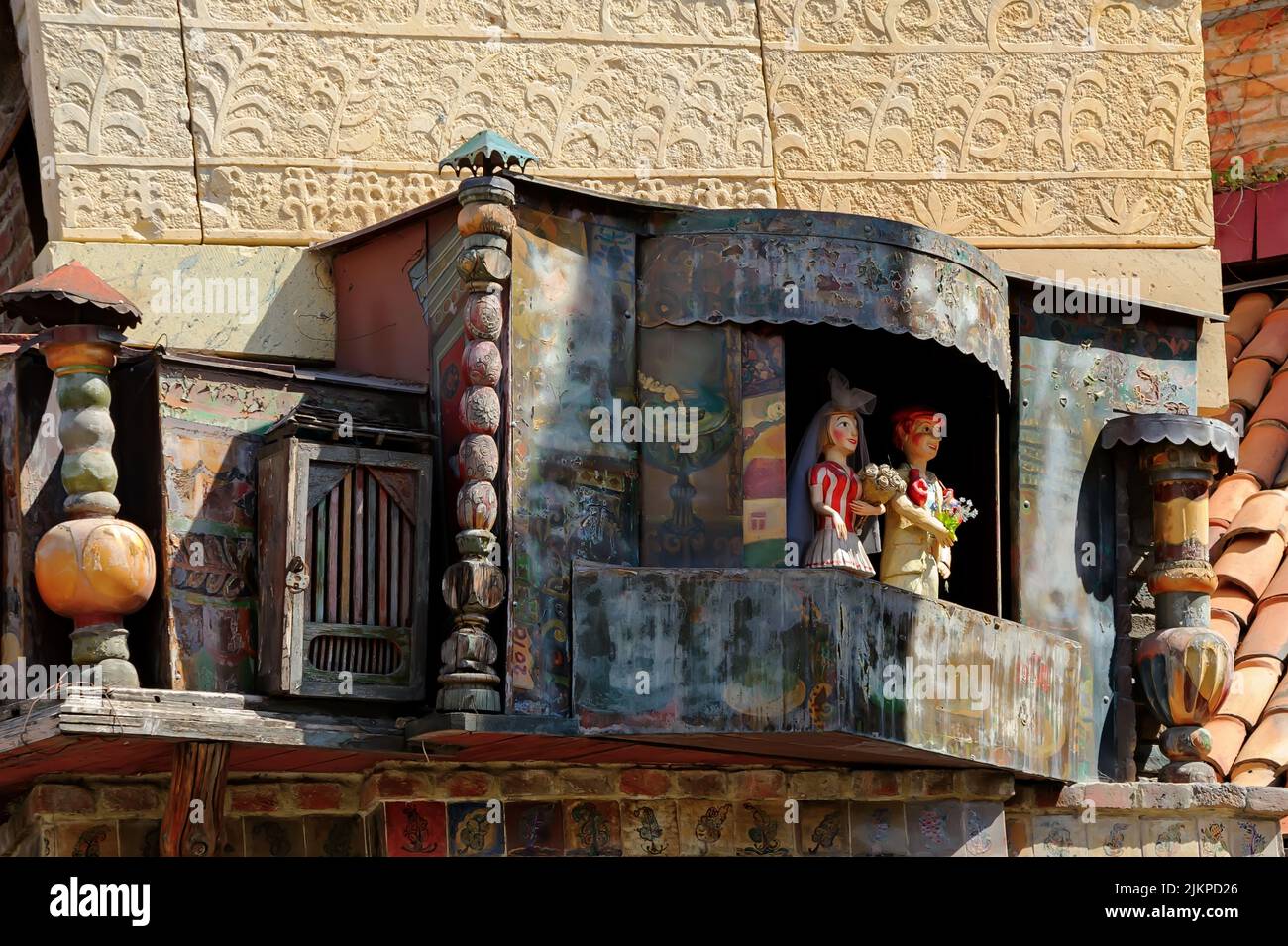 Closeup of the dolls at a puppet show occurring every hour on Drunk