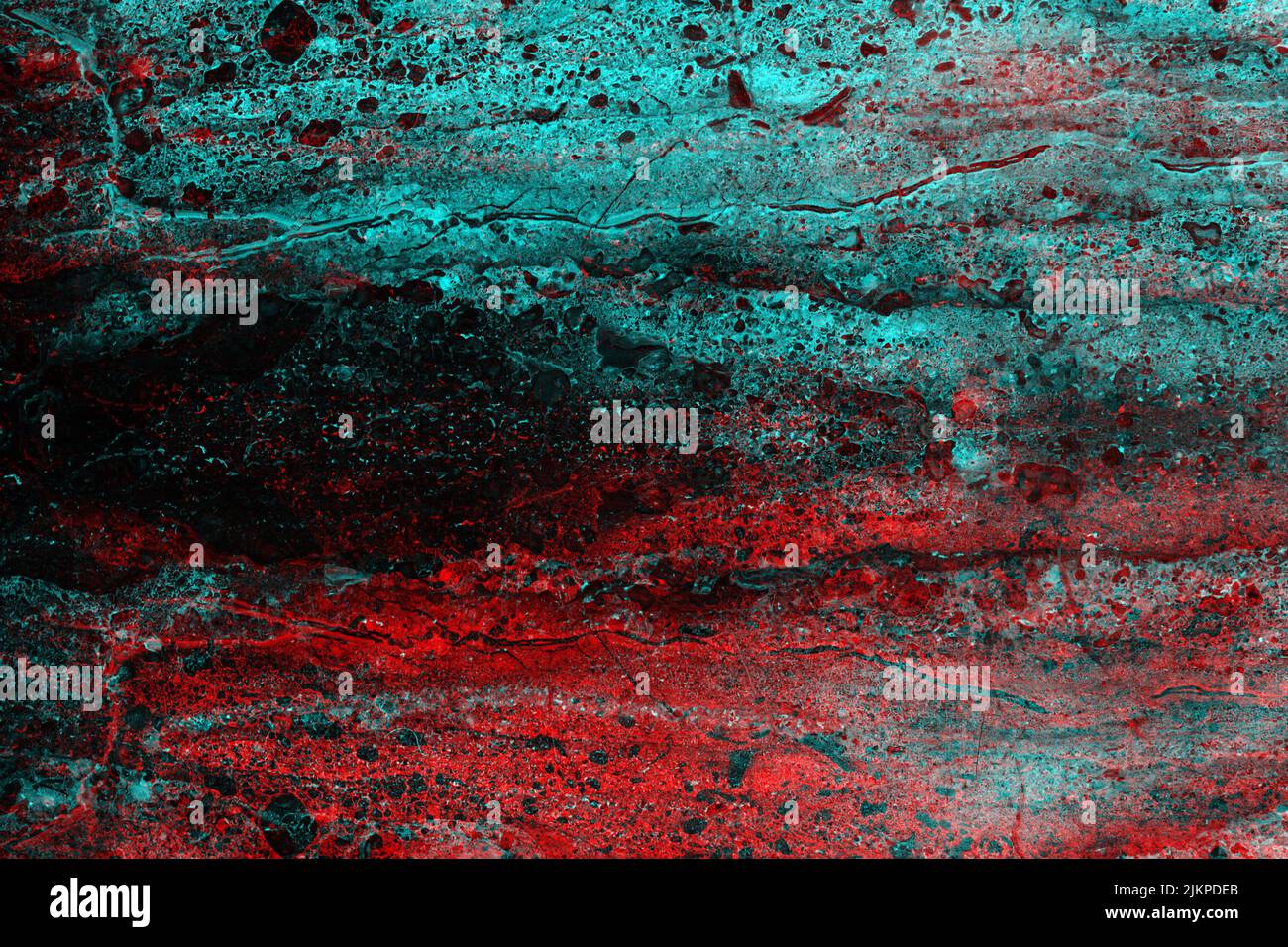 Abstract marble texture with red and blue veins. Background photo, front view Stock Photo
