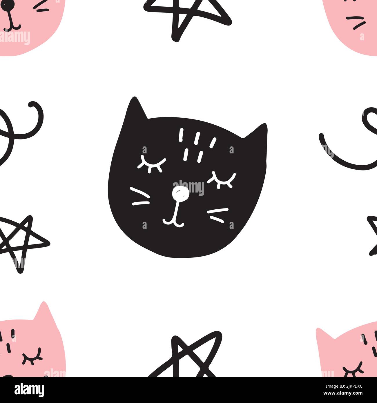 Seamless pattern with hand drawn cats Stock Vector