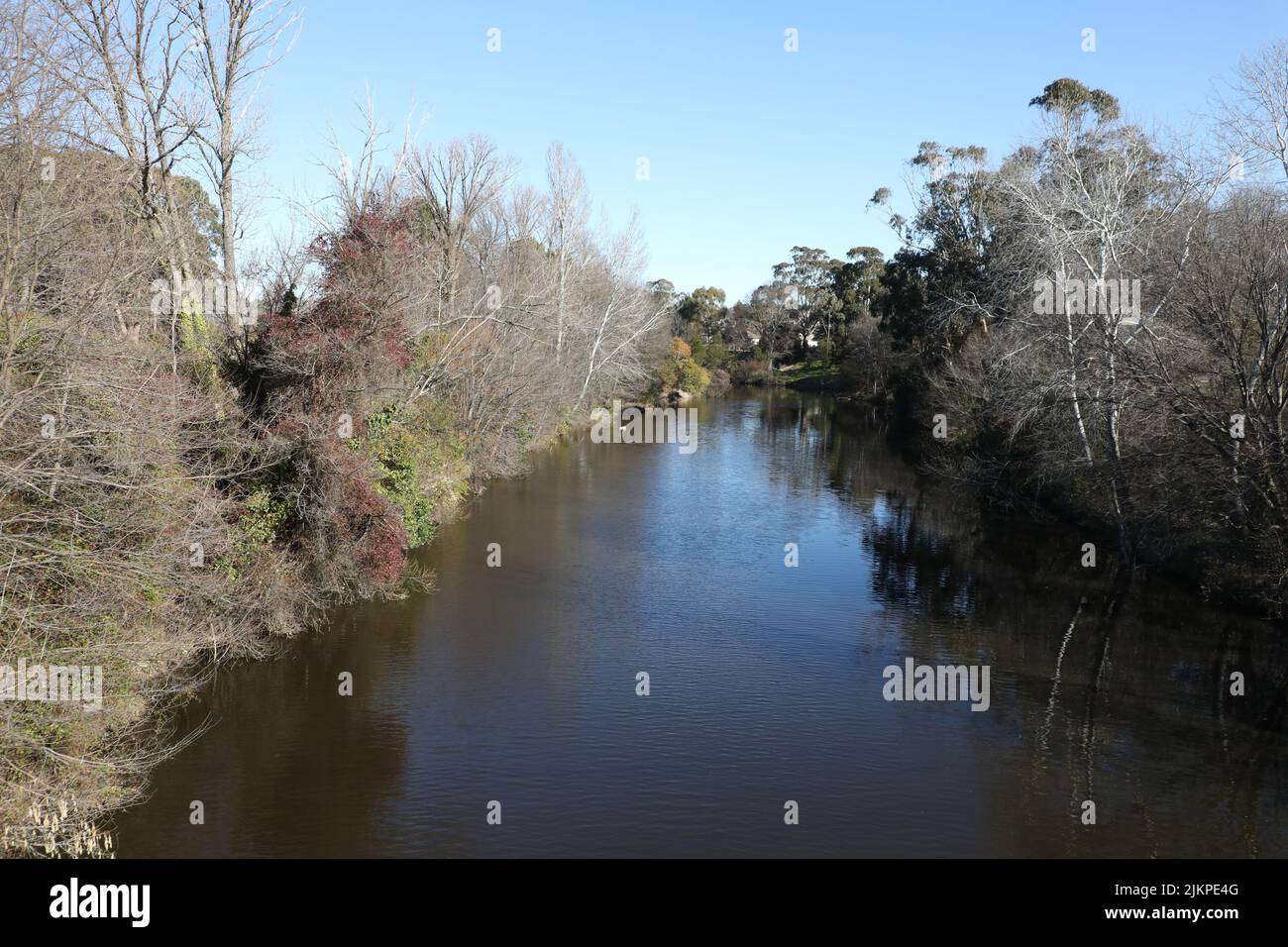 View of the Queanbeyan River from the Suspension Bridge looking south