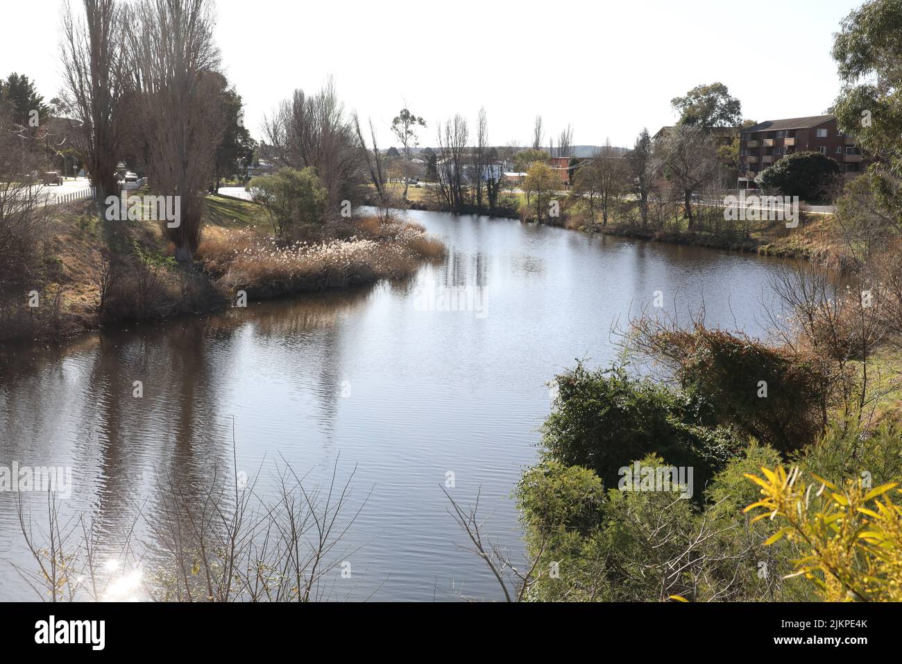 View of the Queanbeyan River from the Suspension Bridge looking north