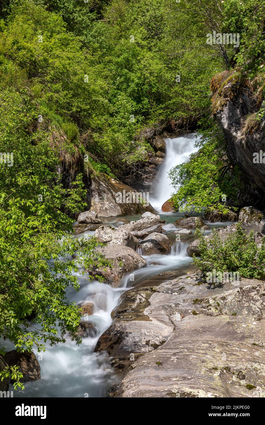 Small waterfall at Zielbach creek above Parcines, South Tyrol Stock Photo