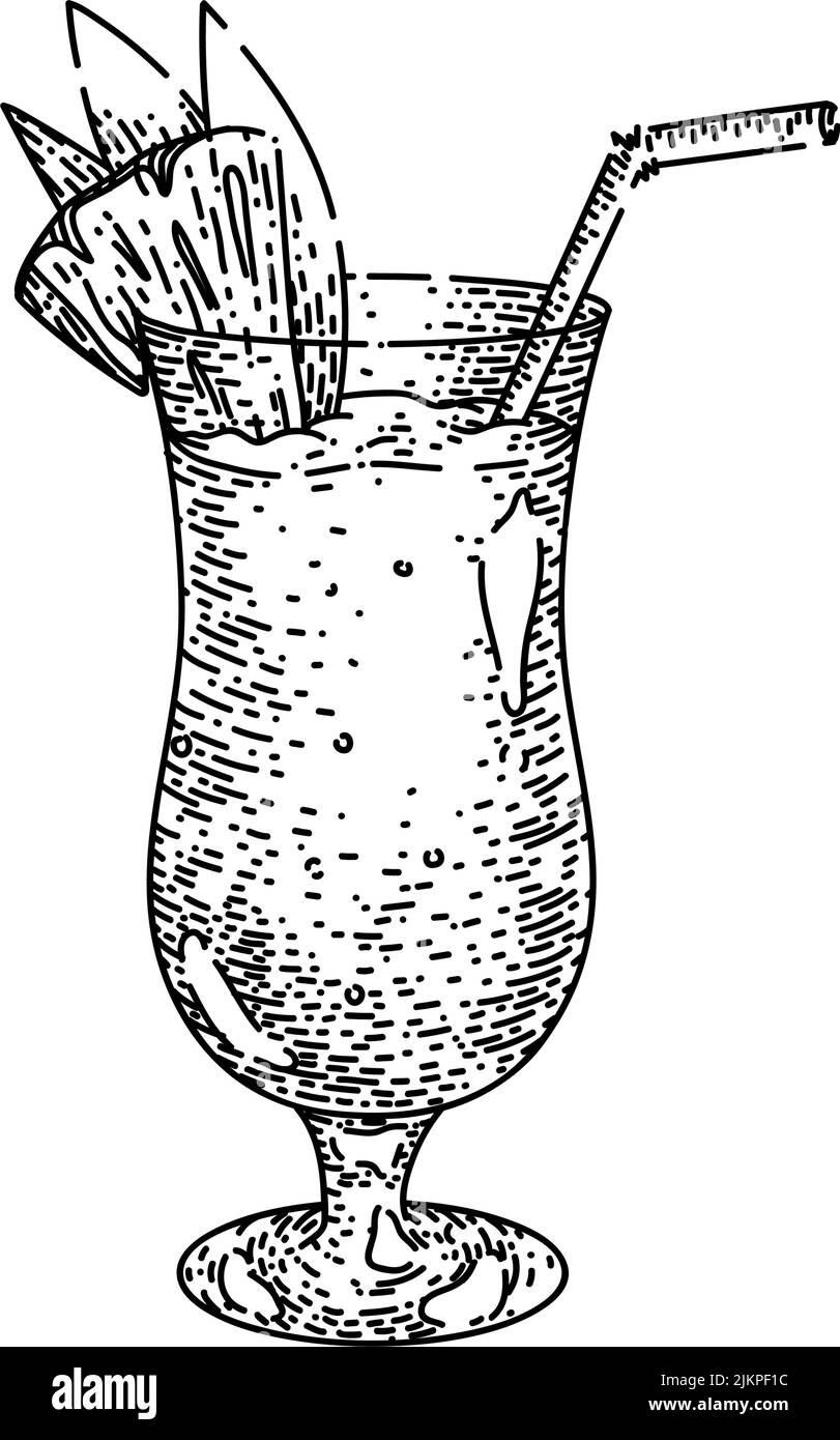 pina colada cocktail sketch hand drawn vector Stock Vector Image & Art