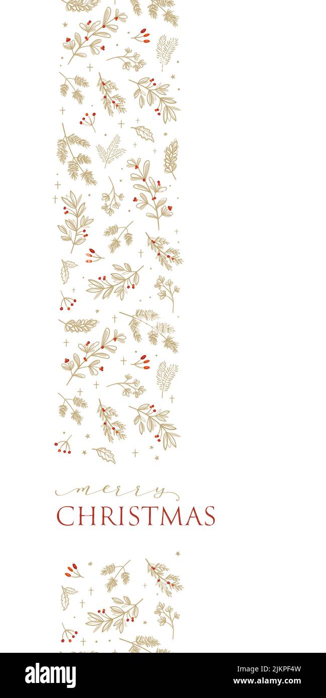 Cute hand drawn horizontal seamless pattern with fir branches and hanging decoration, great for christmas banners, wallpapers, wrapping, textiles - ve Stock Vector