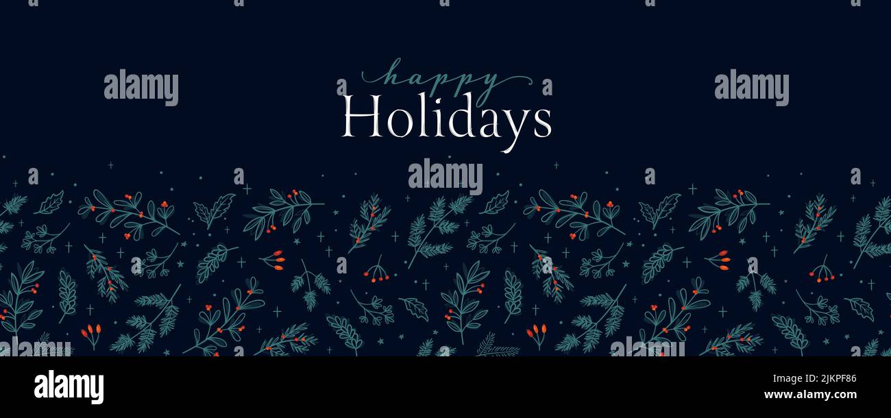 Cute hand drawn horizontal seamless pattern with fir branches and hanging decoration, great for christmas banners, wallpapers, wrapping, textiles - ve Stock Vector