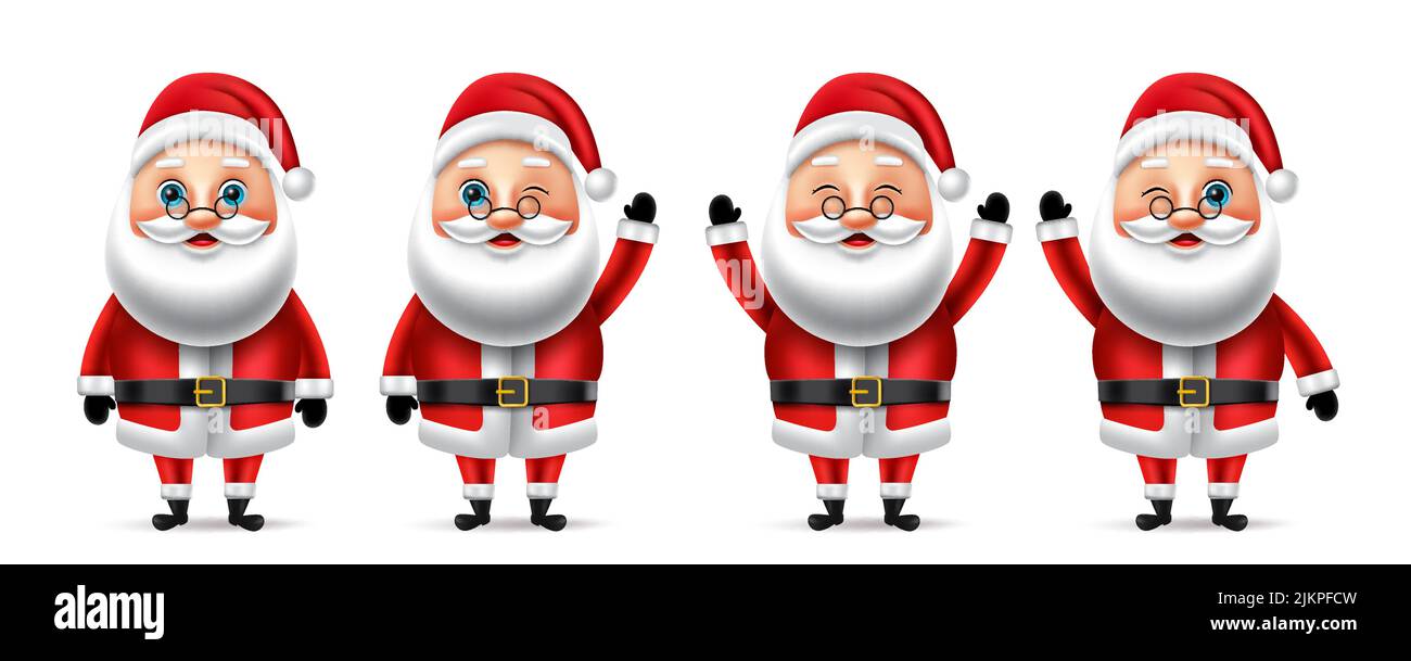 Santa claus christmas character vector set. Santa claus 3d characters in  standing and waving pose and gestures with friendly facial expressions  Stock Vector Image & Art - Alamy