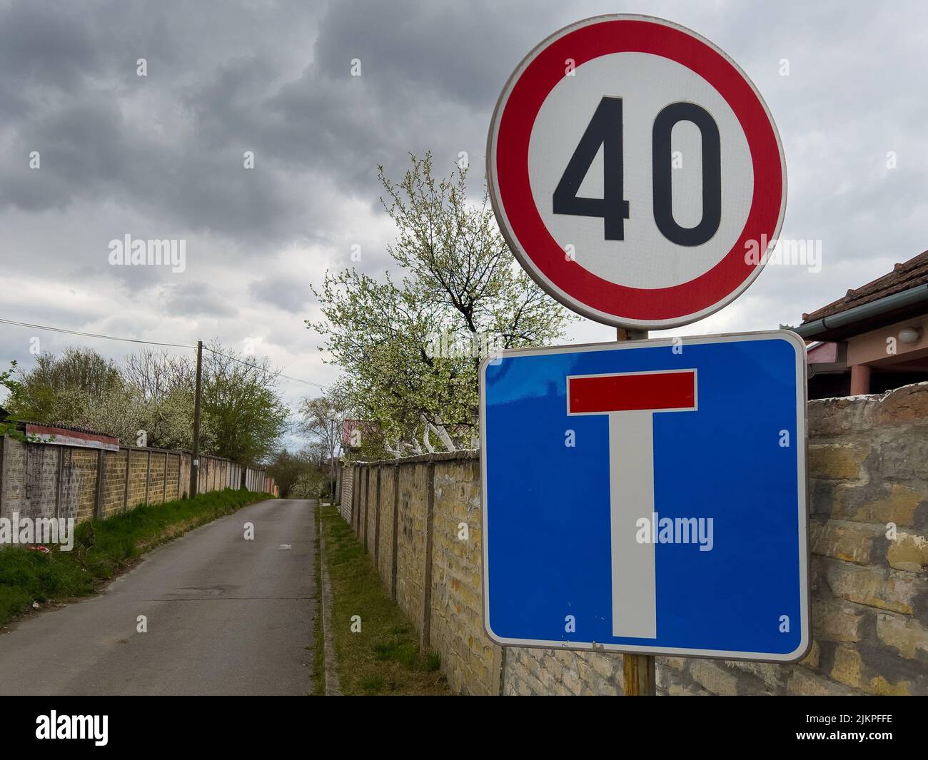 A closeup shot of road signs on the street Stock Photo