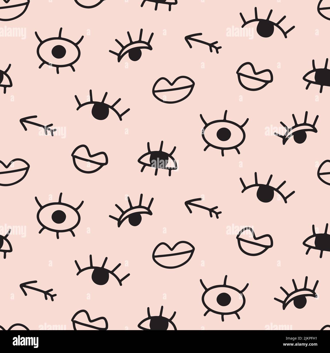 Vector cute hand drawn eye and lips doodles Stock Vector