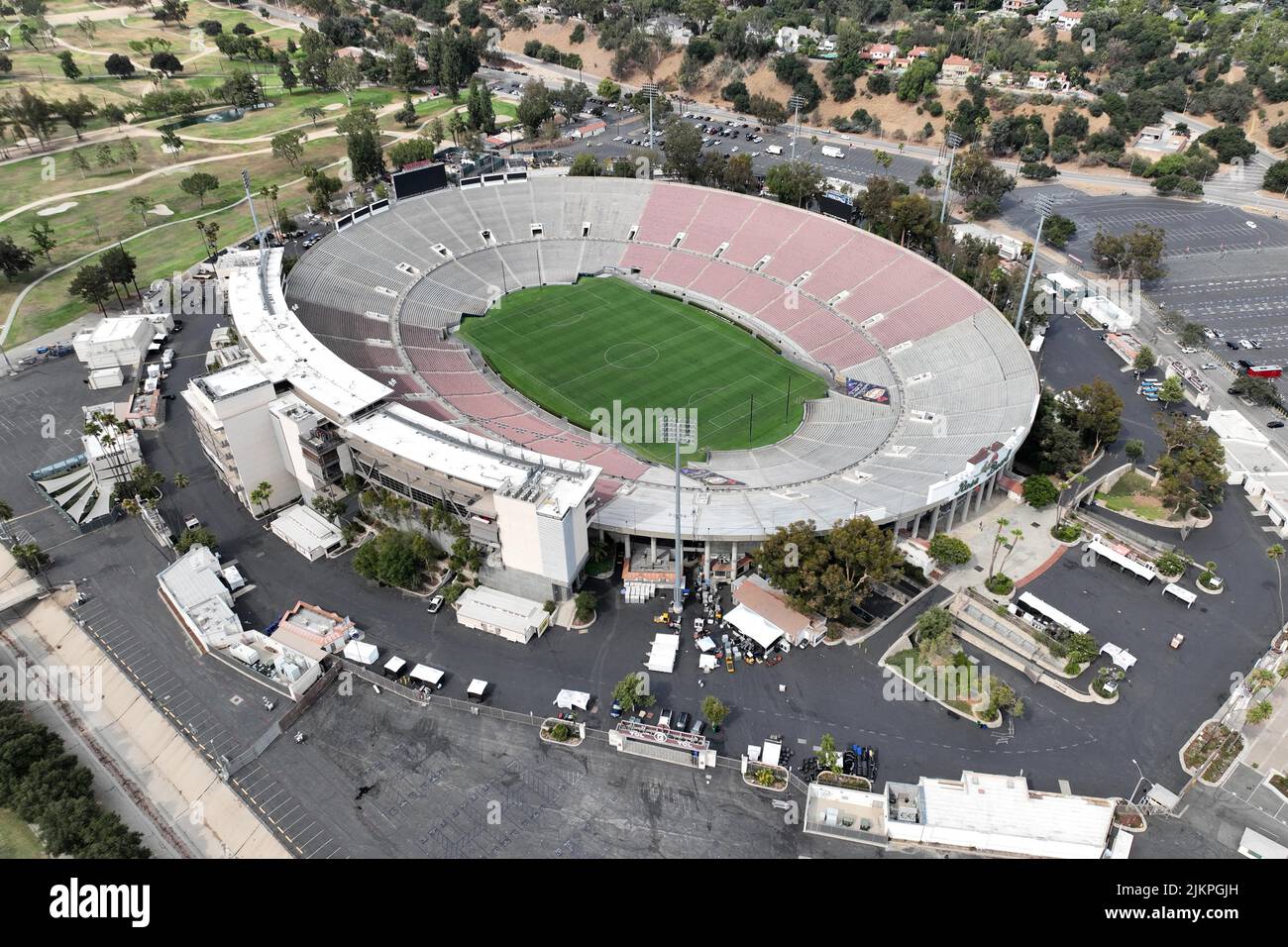 A general overall aerial view of the Rose Bowl stadium with