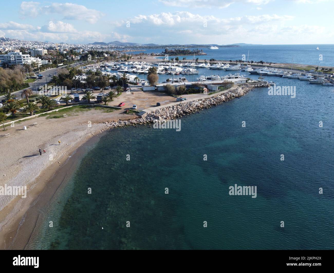 An aerial view of a sea near the buildings under a cloudy sky Stock ...