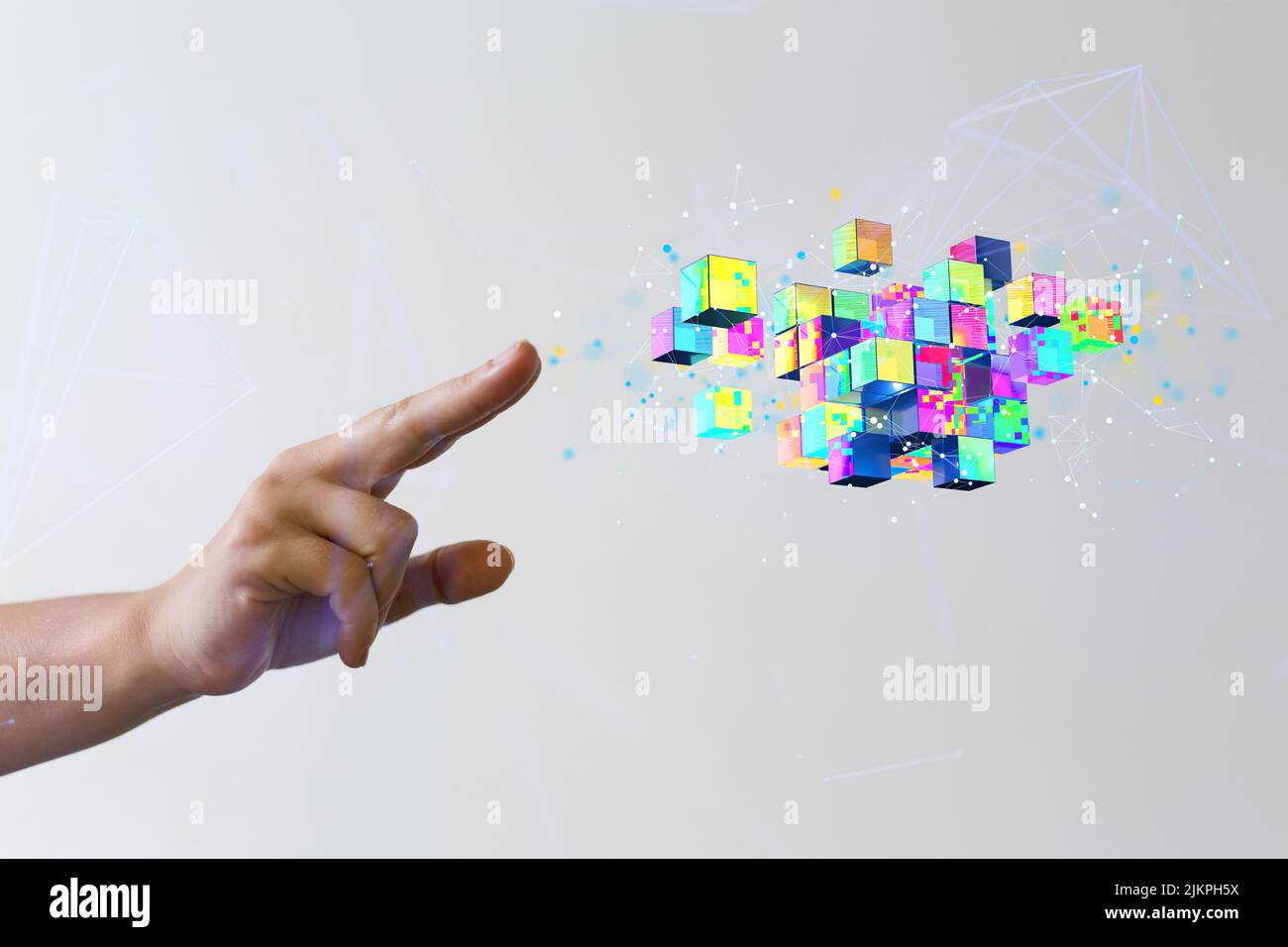 Cloud technology. Polygonal wireframe art looks like constellation Stock Photo