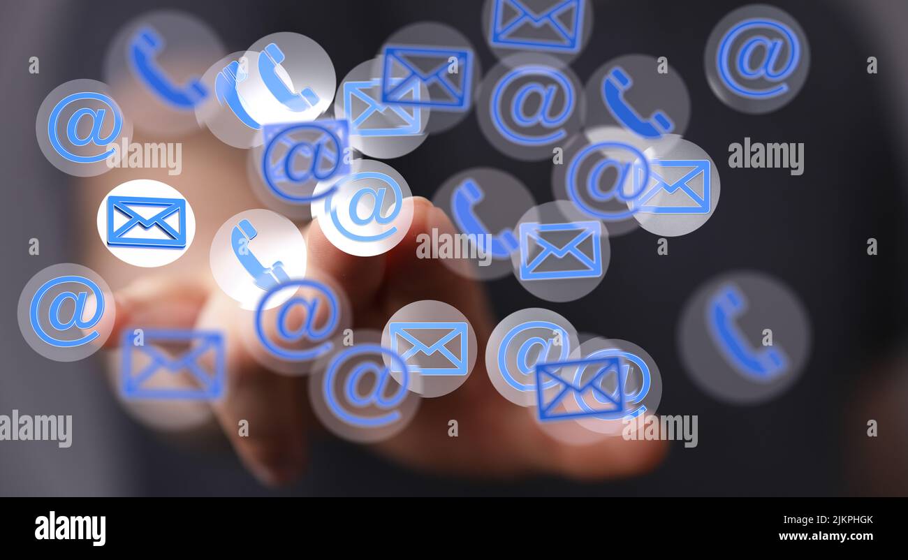 The 3D rendering of email, message and call symbols floating in the air ...