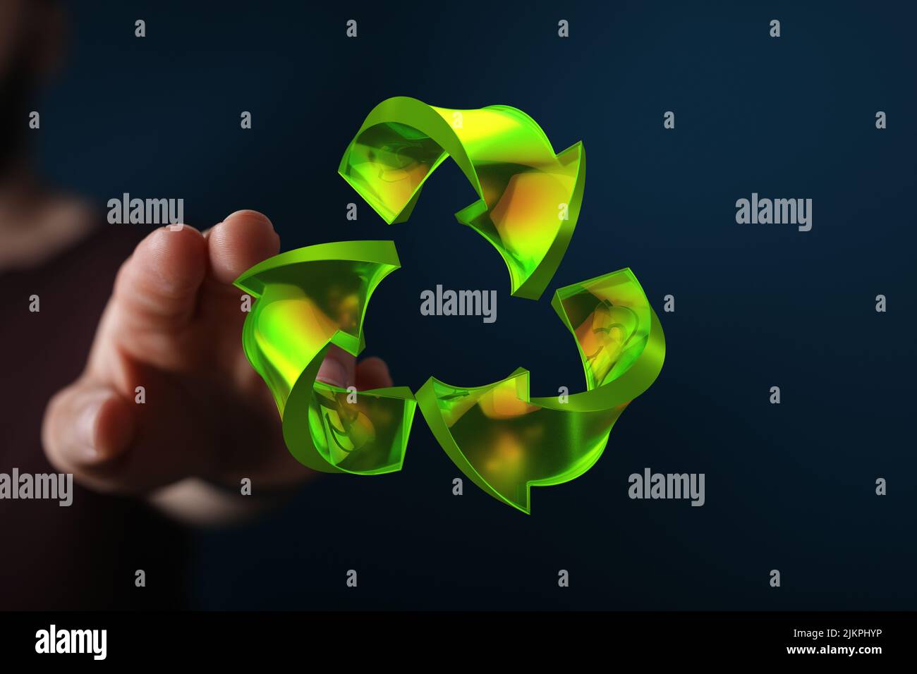 A 3D rendering of green Recycle Reuse Reduce symbol, ecological design ...