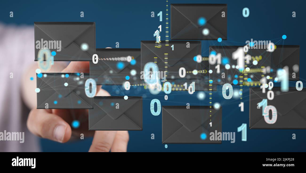 A 3d rendering of email and messaging icons of envelopes and web ...