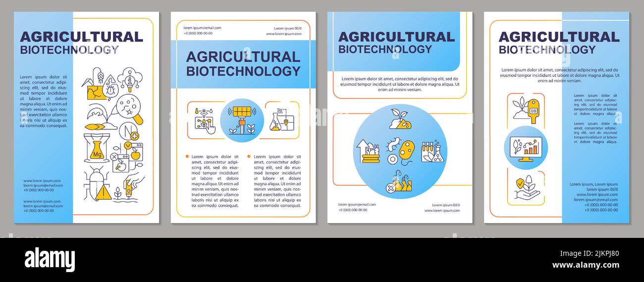 Agricultural biotechnology blue brochure template Stock Vector
