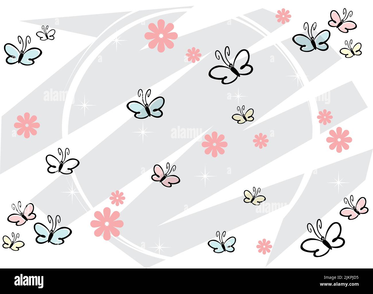 cute background with butterflies in a flower garden Stock Vector Image ...