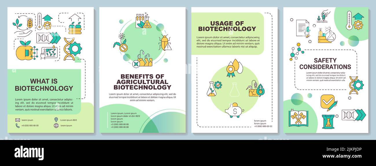 Agricultural biotechnology basics green brochure template Stock Vector