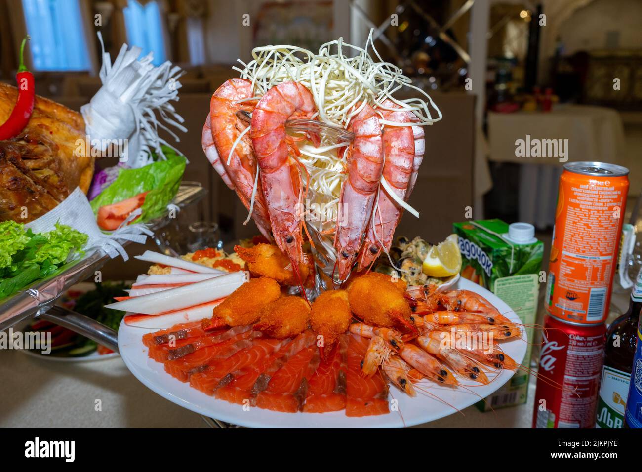 A table served with seafood in a restaurant Stock Photo - Alamy