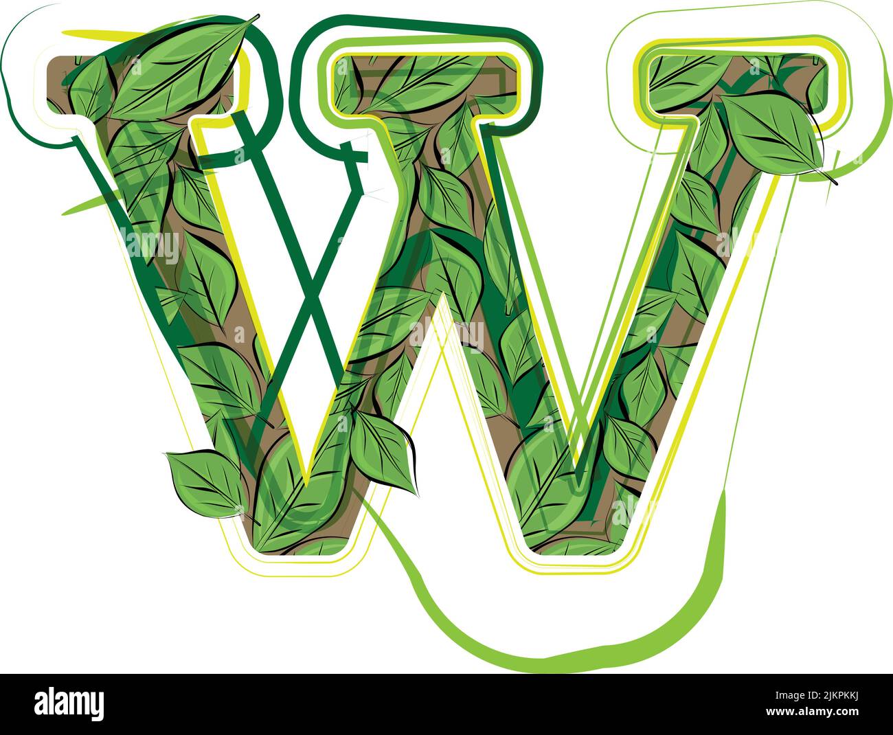 Green leaf alphabet vector Illustration LETTER W Stock Vector Image ...