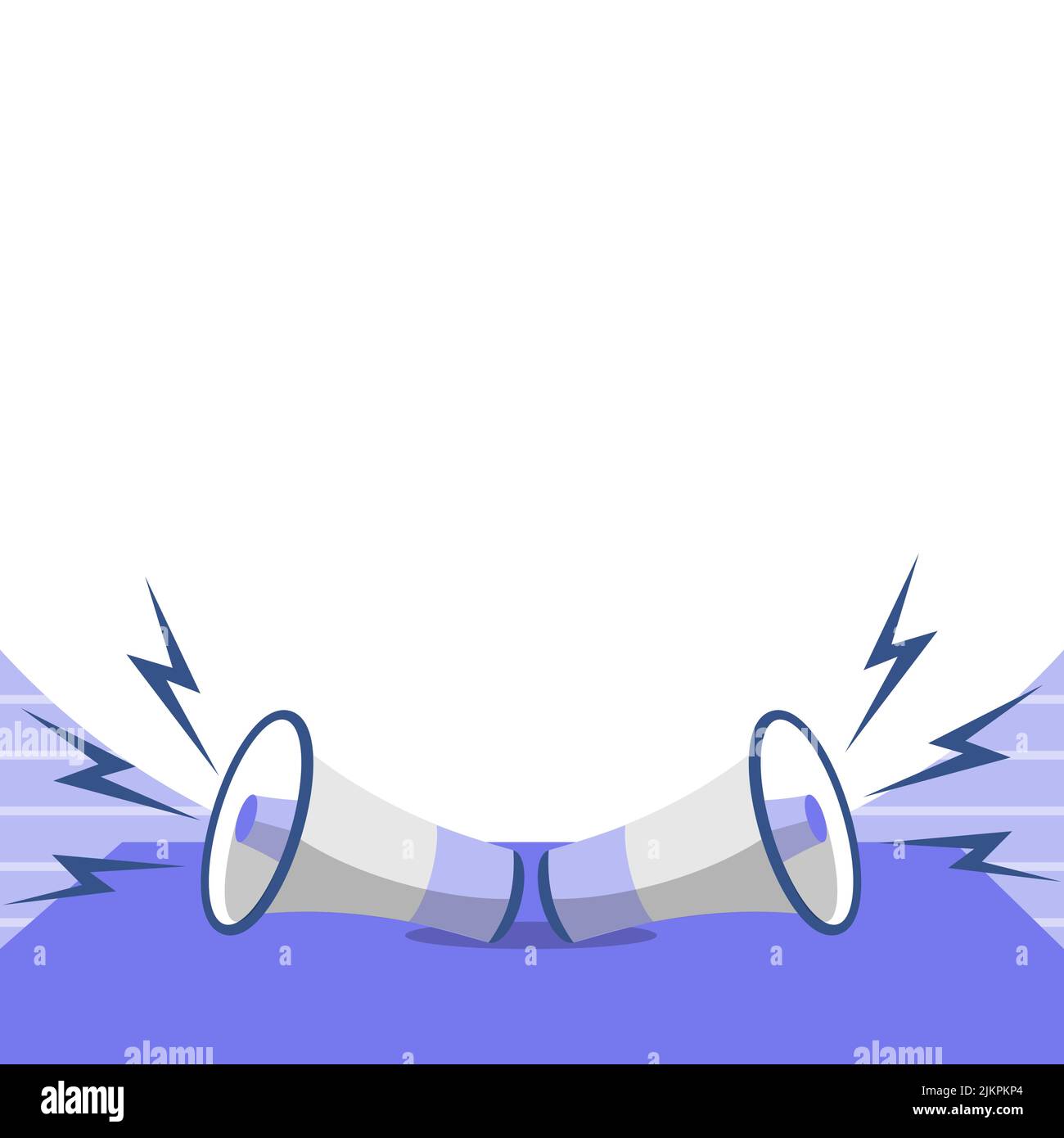 A pair of loud megaphones making an announcement on a plain white