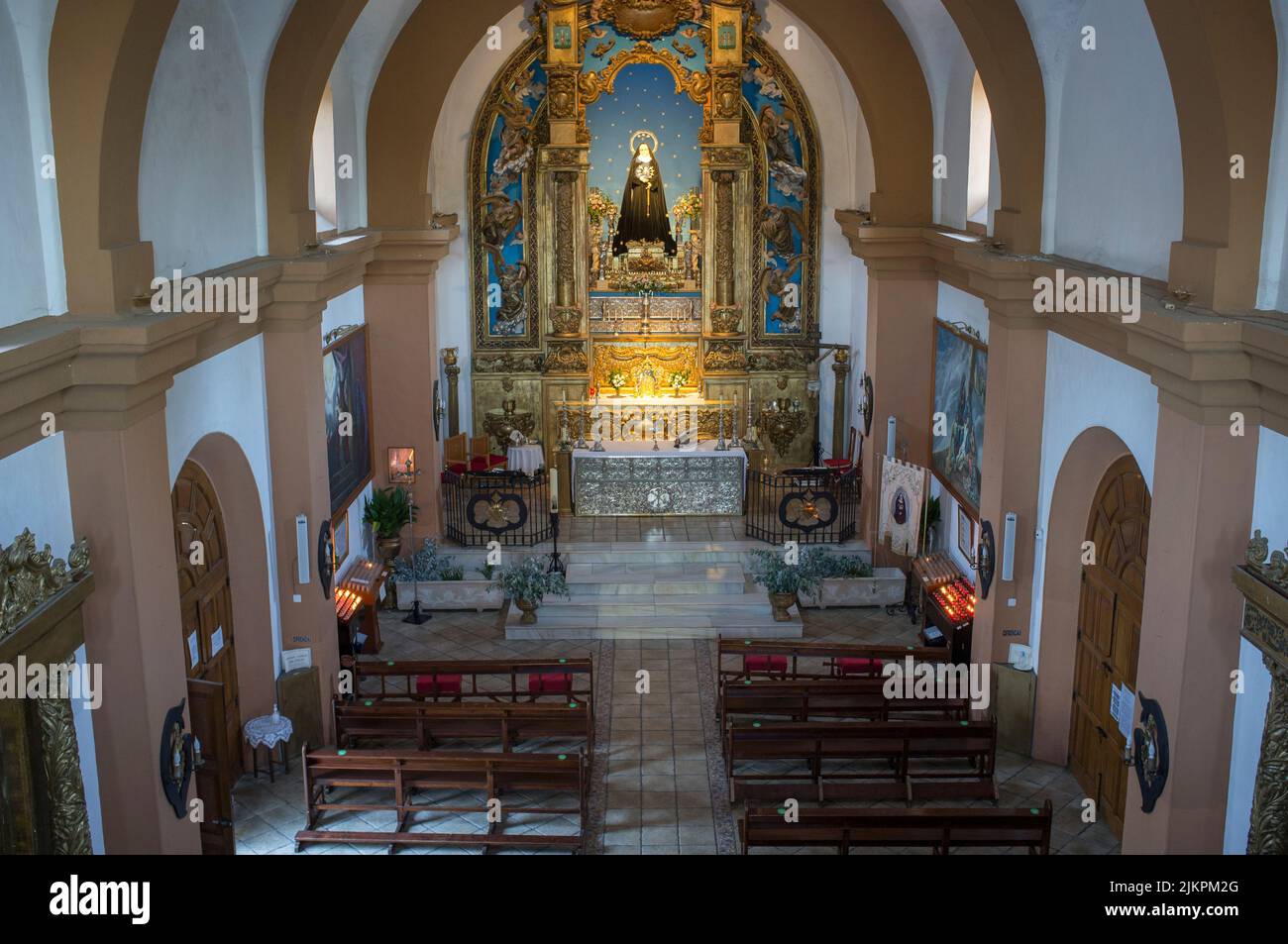 La Codosera, Spain - August 21th, 2021: Sanctuary of Our Lady of Chandavila. Main nave Stock Photo