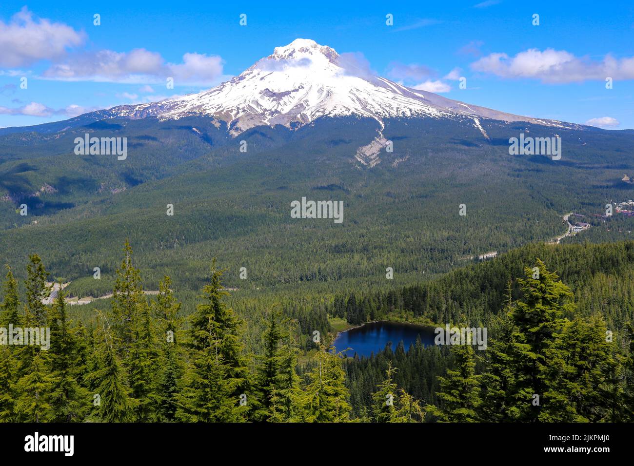 A scenic view of Mount Hood and Mirror Lake in the Mount Hood National ...